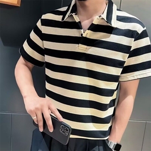 撞色条纹polo衫短袖男士夏季新款翻领T恤ins潮牌痞帅休闲半袖体恤图片