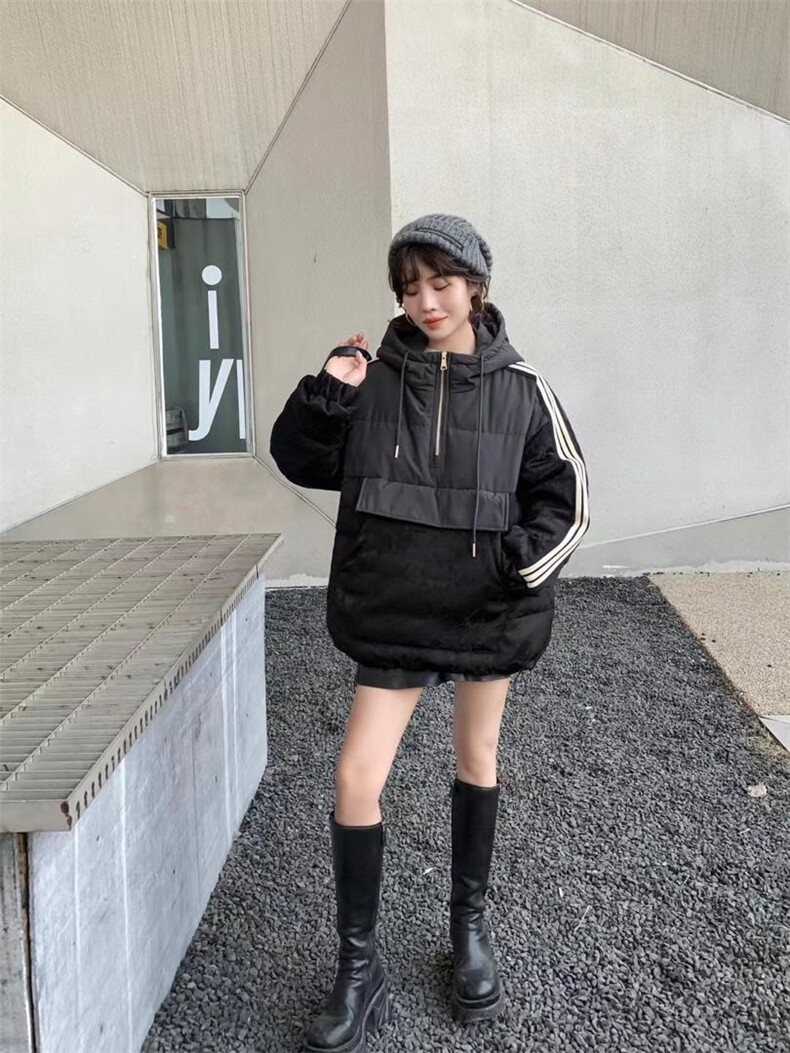 现货，拼接羽绒服卫衣，女装羽绒服，爱美欧