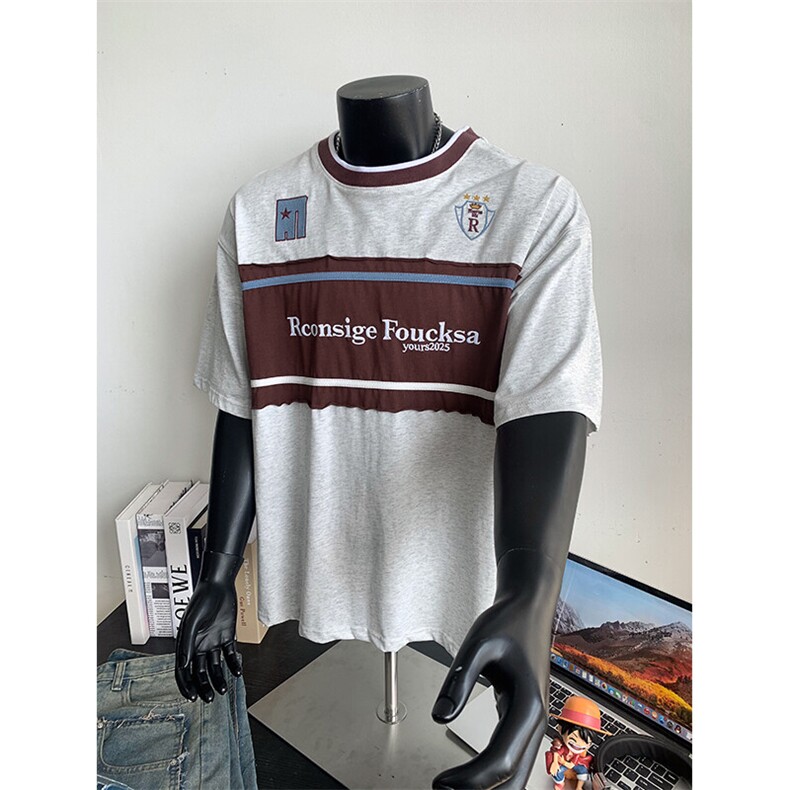 学院风拼接撞色刺绣短袖t恤男cp148-特p35,男装T恤,电商B371