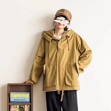 秋季新款连帽卫衣男宽松套头休闲上衣日系百搭时尚纯色工装外套男，男装工装外套，星座506A