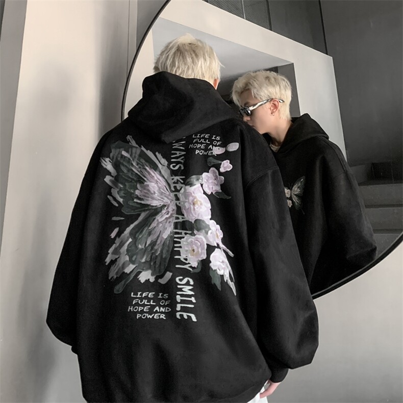 直播400克重磅加厚麂皮绒美式卫衣连帽印花大码XZ517A-BK22001,男装卫衣,星座517A