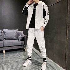 现货男士春秋新款夹克套装潮流休闲运动两件套男女班服T12P85，男装套装，星座1113