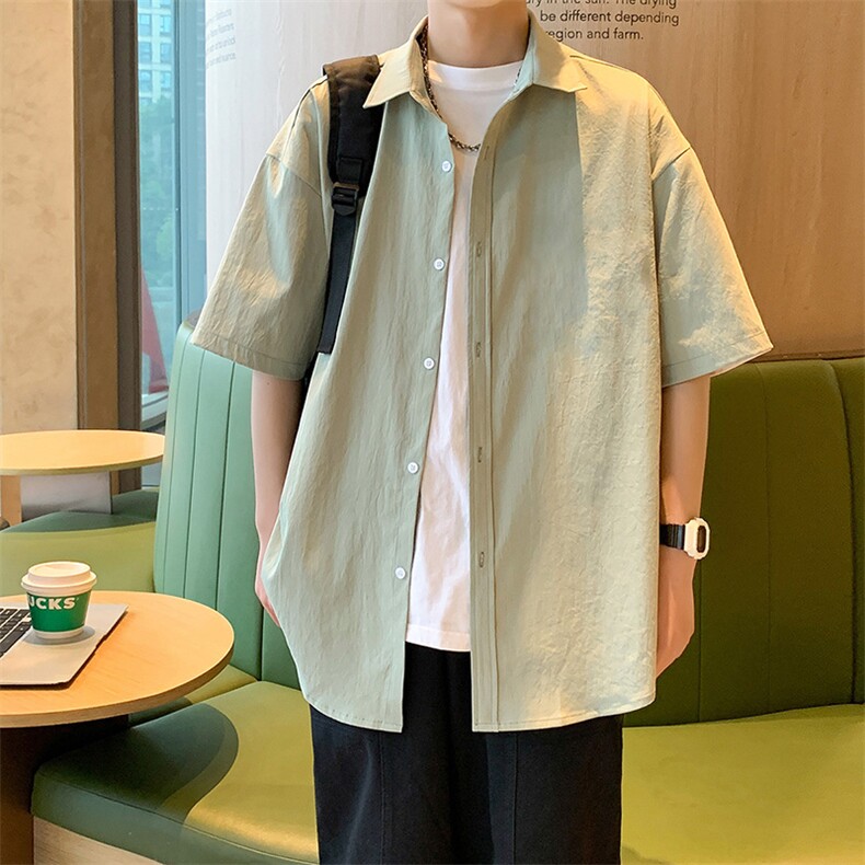 夏季纯色短袖衬衣男宽松落肩质感半袖衬衫A157B-CS4117-特P31,男装衬衫,电商A157B