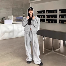 外套女款2025春秋款经典灰色开衫连帽卫衣宽松休闲针织运动衫，男装卫衣，星座506A