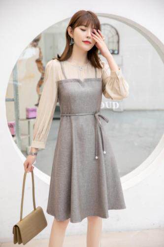 秋装新款上市：拼色修身连衣裙M一XXL，女装连衣裙，拉思维加丝