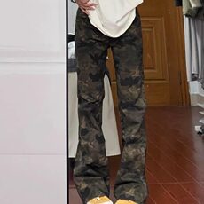 美式高街迷彩裤男夏季薄款高个子加长工装裤子CRA直筒微喇牛仔裤，男装牛仔裤，星座601-1