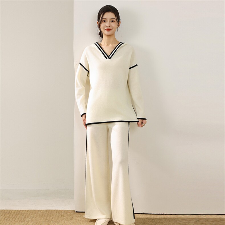 2025年秋季新款表达女士羊毛女帽衫套装上衣,女装羊毛衫,狄美羊绒