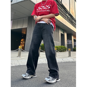 景大码宽松直筒男士高街阔腿学生拖地牛仔裤男控89图片