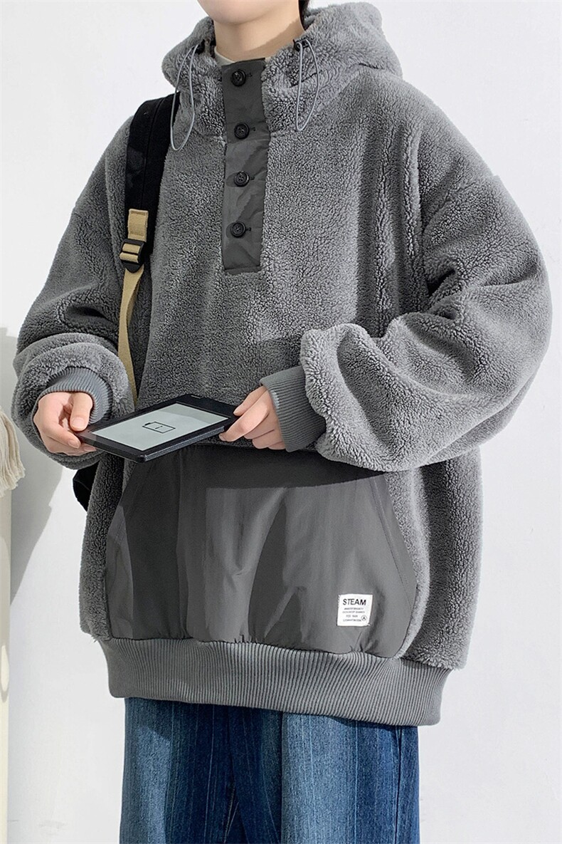 2023秋冬羊羔绒上衣潮加厚保暖连帽卫衣外套男女981-P90控价128,男装卫衣,电商A441-1