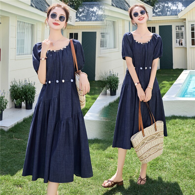 巨好看牛仔连衣裙女2025新款夏薄款法式漂亮独特气质收腰高级感，女装连衣裙，布芭啦