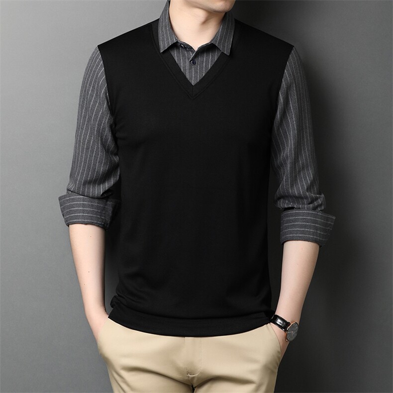 中年男士卫衣男春秋季宽松休闲时尚百搭长袖翻领打底衫上衣男装,男装卫衣,电商B212（原钱塘6029）