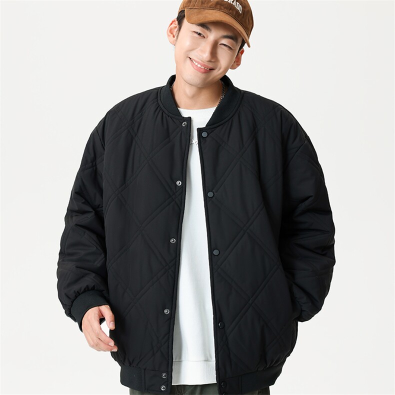 冬季纯色菱形格棒球服棉服加绒保暖宽松休闲简约款棉衣MY606-P75,男装棉衣,电商B306