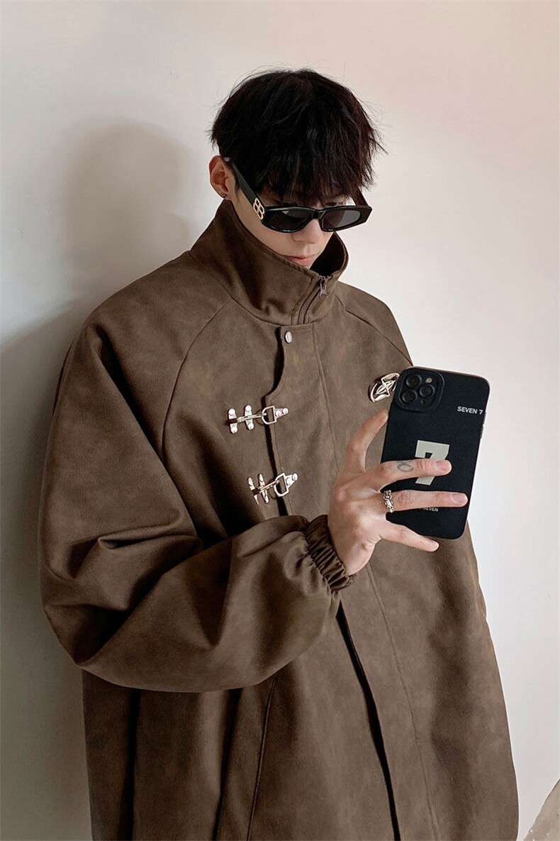 1美式复古飞机扣可拆卸胸针PU皮大码M-5XL夹克男JK77768P105控148,男装夹克,星座226-2