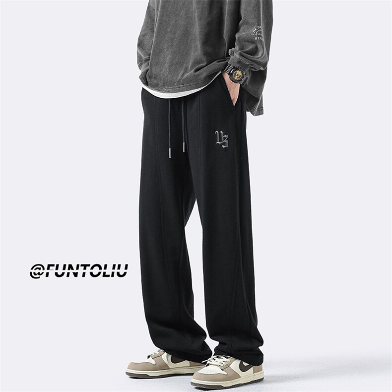 黑色重磅休闲裤子男2025春秋美式高街宽松直筒裤潮流百搭运动卫裤，男装卫衣，电商A310