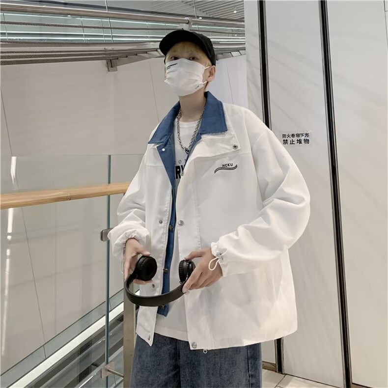 春秋假两件外套男宽松港风高街潮牌美式拼接冲锋休闲夹克LS05P55，男装夹克，星座1013-5