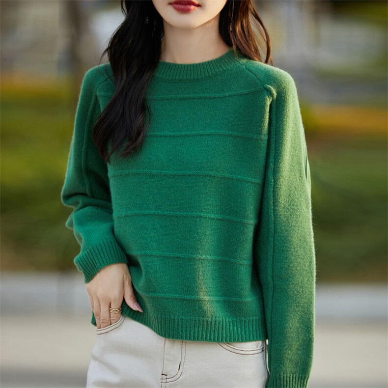 时尚百搭宽松显瘦羊毛衫女秋冬新款圆领长袖针织毛衣外套,女装羊毛衫,邦太羊绒