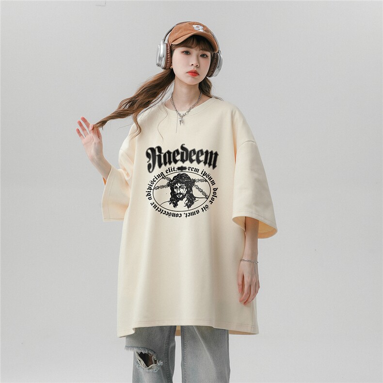 中性风新款夏季时尚复古圆领印花百搭宽松短袖T恤T1150P25控38,男装T恤,A247A