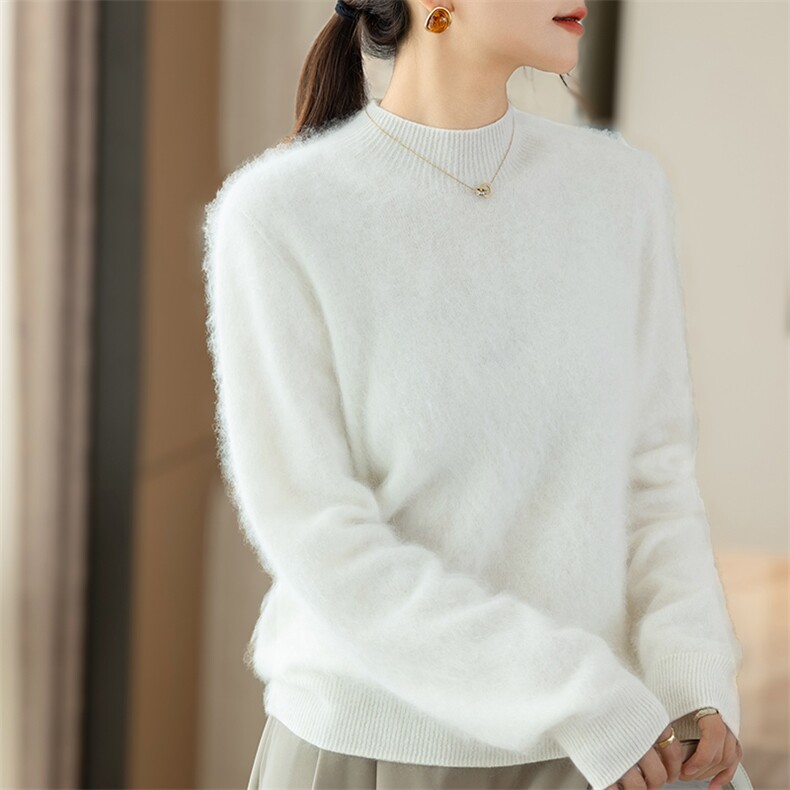 无缝半高领拉绒纯羊绒衫女纯色保暖拉毛毛衣2025秋冬新款针织打底,女装羊绒衫,咔绒特