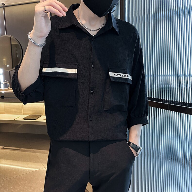 2025春季新款潮牌七分袖衬衫轻熟冰丝半袖衬衣男士上衣901C03p58,男装衬衫,星座901