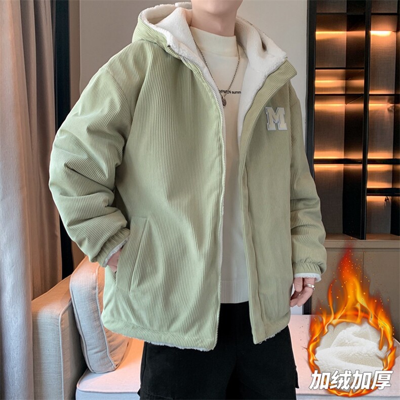 灯芯绒两面穿棉服男女羊羔毛棉衣外套冬季加厚棉袄M0811-P120,男装棉衣,星座308B-2