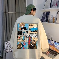 美式复古漫画印花潮流百搭宽松落肩袖圆领卫衣JK23369特批25-控48，男装卫衣，星座605(原A050)