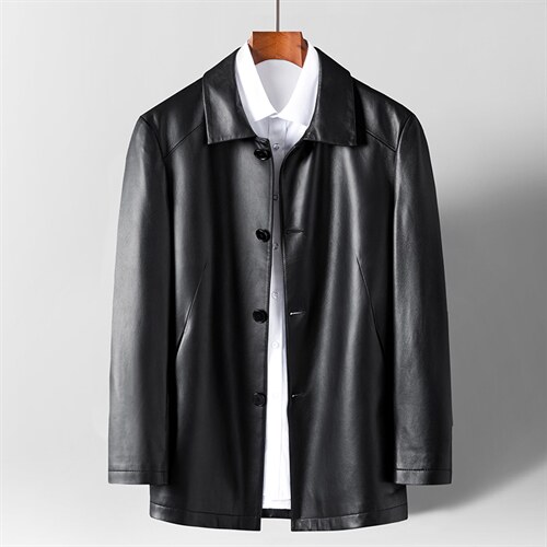 DLSN99199新款2021皮衣男头层绵羊皮中长款翻领皮风衣P900，男装皮衣，电商B360