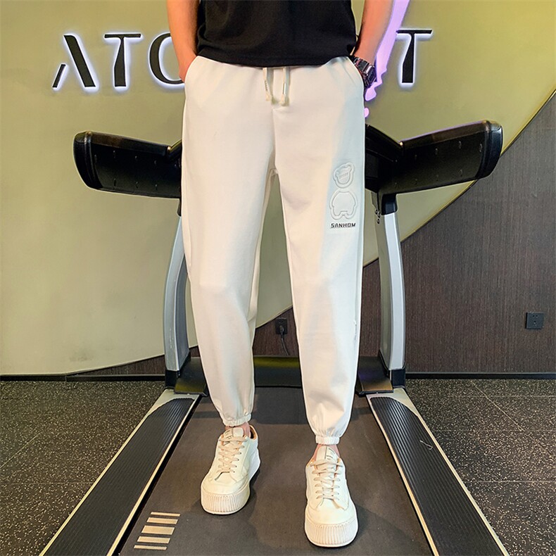 白色2023春夏装男士九分裤青年束脚运动卫裤休闲裤潮K137-P65控98,男装休闲裤,电商A108