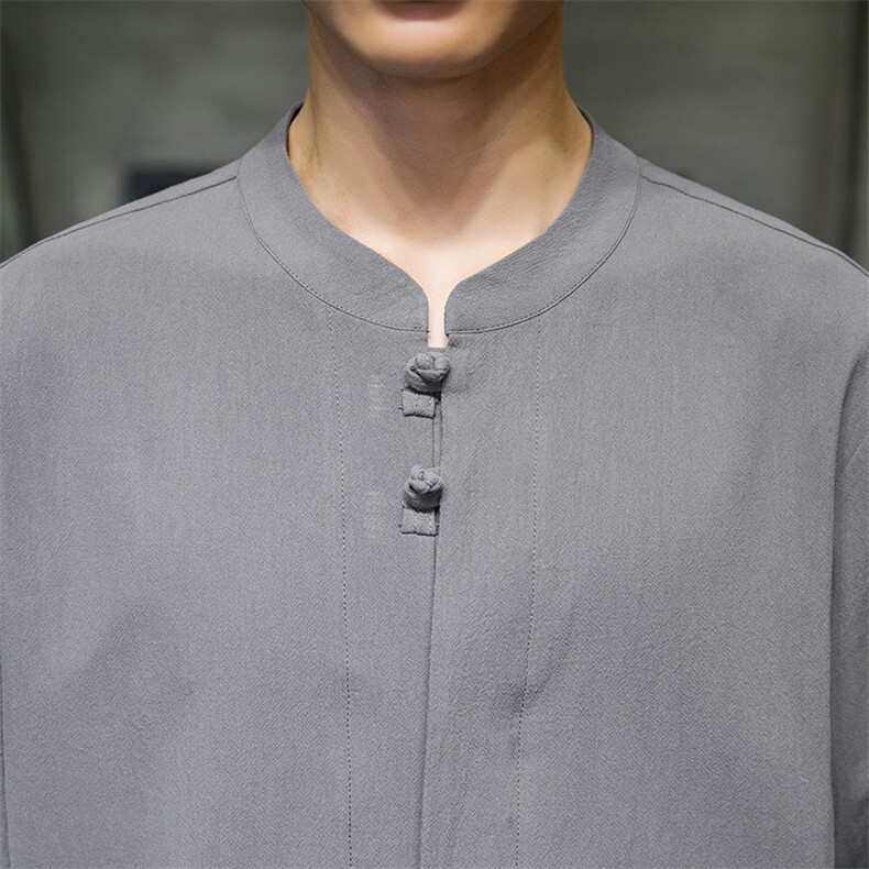 2023风男装盘扣唐装汉服五分袖短袖衬衫A203A-6809,男装T恤,星座815-1（原A203A）