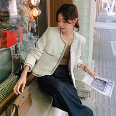燕麦羊毛法式小香风外套女2025年春秋新款高级感百搭短款轻奢上衣，女装毛呢外套，天使之佳话