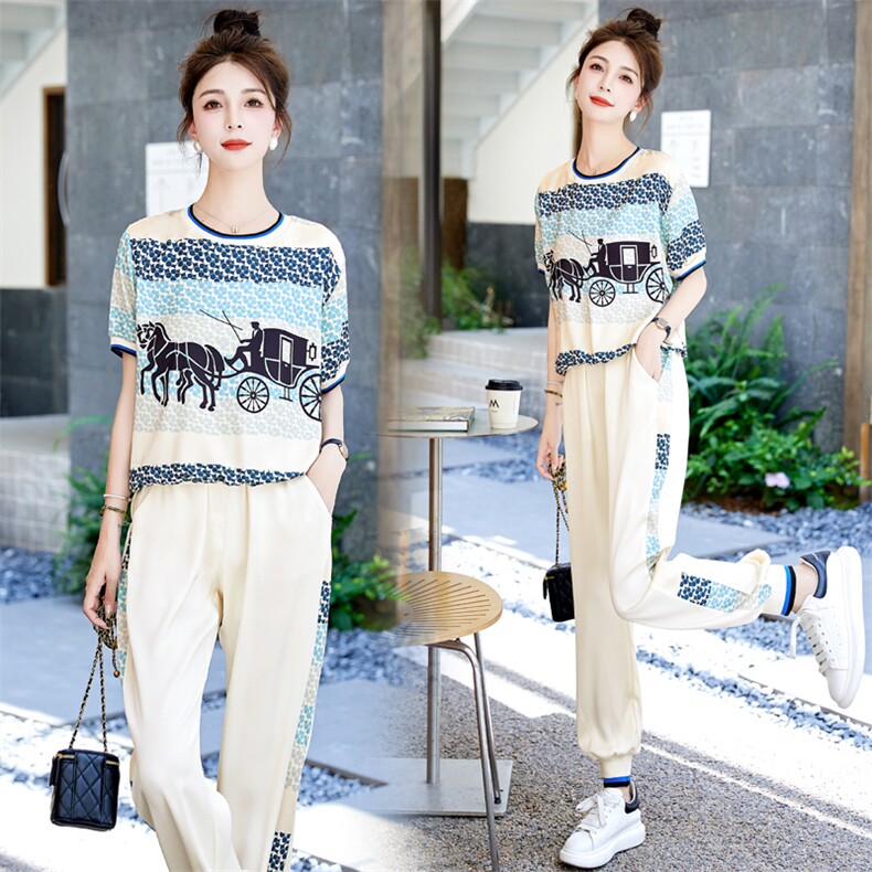 现货2023时尚休闲两件套套装修身运动款短袖韩版休闲套装，女装运动套装，然然