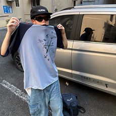 抖音得物高品质二开240克宽松纯棉美式潮牌插肩袖拼接短袖T恤，男装T恤，电商A486