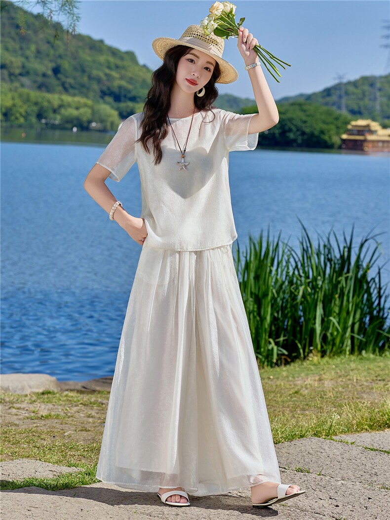 现货重工艺套装2026年夏季新款女装时尚气质阔腿裤两件套,女装套装/套裙,众宇琦