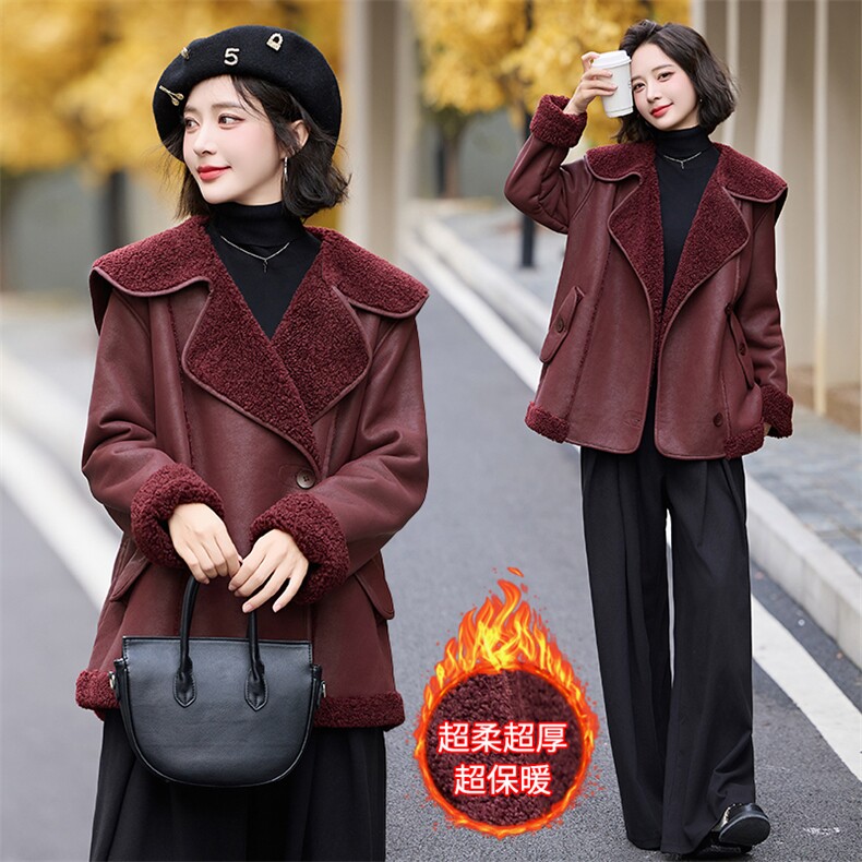 冬天大翻领仿羊羔毛皮毛一体羊羔绒厚外套女秋冬2024新款高级感,女装羊羔毛/颗粒绒,潮流依族