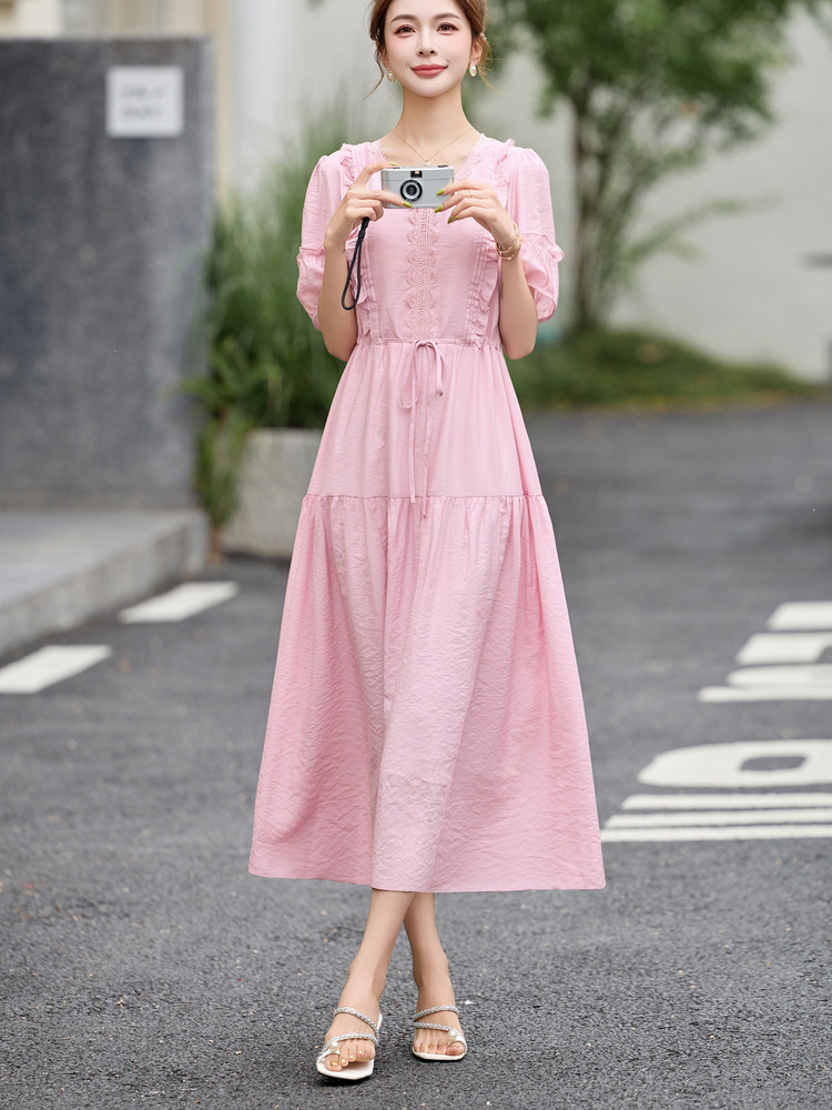 高级感天丝连衣裙女2025夏季新款气质减龄小个子收腰显瘦A字裙子,女装连衣裙,涵亦佰惠