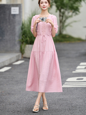 高级感天丝连衣裙女2025夏季新款气质减龄小个子收腰显瘦A字裙子，女装连衣裙，涵亦佰惠