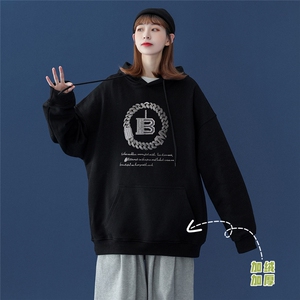中性秋季潮流字母印花上衣宽松连帽卫衣W228JRP35控58加绒P45