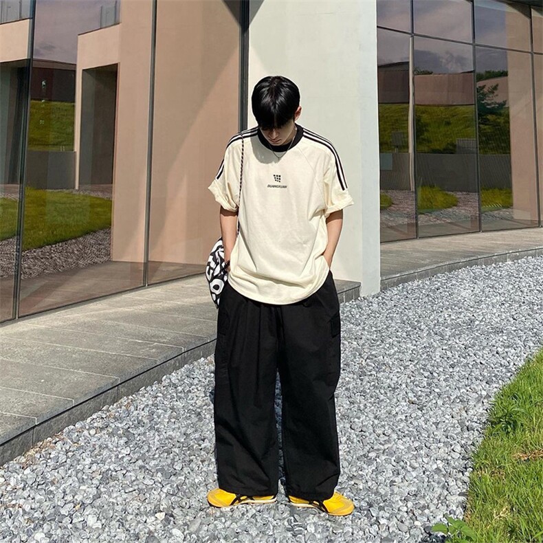 （有货）24夏季拼接短袖男女运动美式纯棉上衣T恤-T2901特P35现货,男装T恤,星座218-5