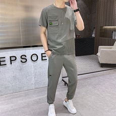 夏季冰丝薄款短袖T恤休闲两件套宽松潮流空调长裤A436-2131-P60，男装T恤，电商A436