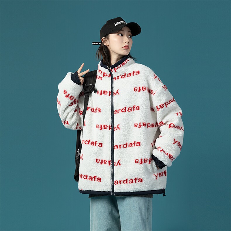 703-Y253冬季高品质时尚英文印花羊羔毛拼色外套双面穿棉衣,男装棉衣,星座703