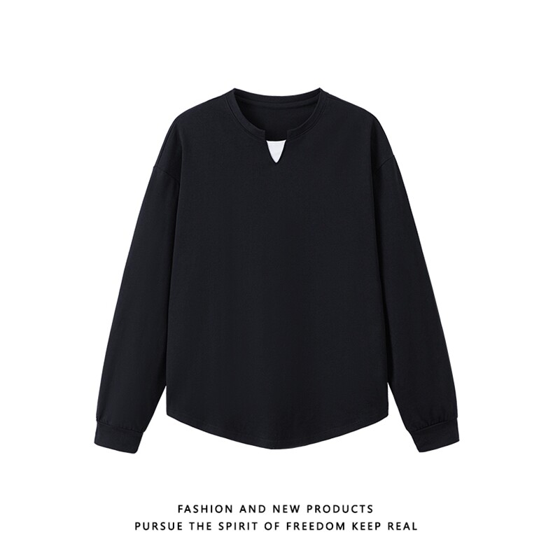 秋季高品质重磅双纱棉小V领男女休闲打底内搭长袖T恤上衣T294/P38,男装T恤,星座608A