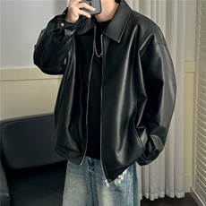 现货主推高质量皮衣外套男宽松皮夹克机车服A026P95加绒P105，男装夹克，电商A351