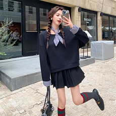 安哥拉红设计感拼接卫衣女秋新款新款韩版小个子宽松oversize外套，女装卫衣/绒衫，2C087