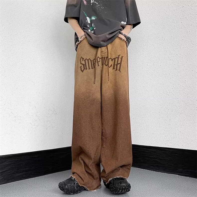 美式vibe裤子高街水洗牛仔裤男设计感小众拉链裤C1504P50,男装牛仔裤,星座1116-2