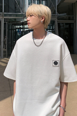 2024夏季新款百搭华夫格短袖百搭纯色笑脸T恤JK23236-p28控35，男装T恤，星座605(原A050)