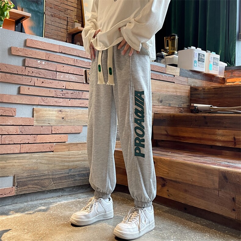 港风秋款男休闲卫裤字母印花束脚系带九分裤h19P35,男装休闲裤,星座1013-1