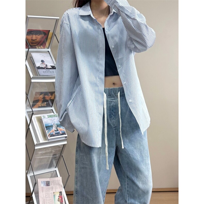 美式ins高街暗黑宽松条纹长袖衬衫SY2540-S-3XL-特P35,男装衬衫,星座417-1（原电商B245）