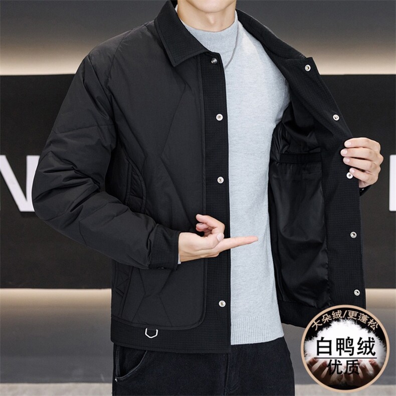 白色翻领轻薄羽绒服男冬季新款拼接设计高级感假两件保暖夹克外套,男装夹克,星座914