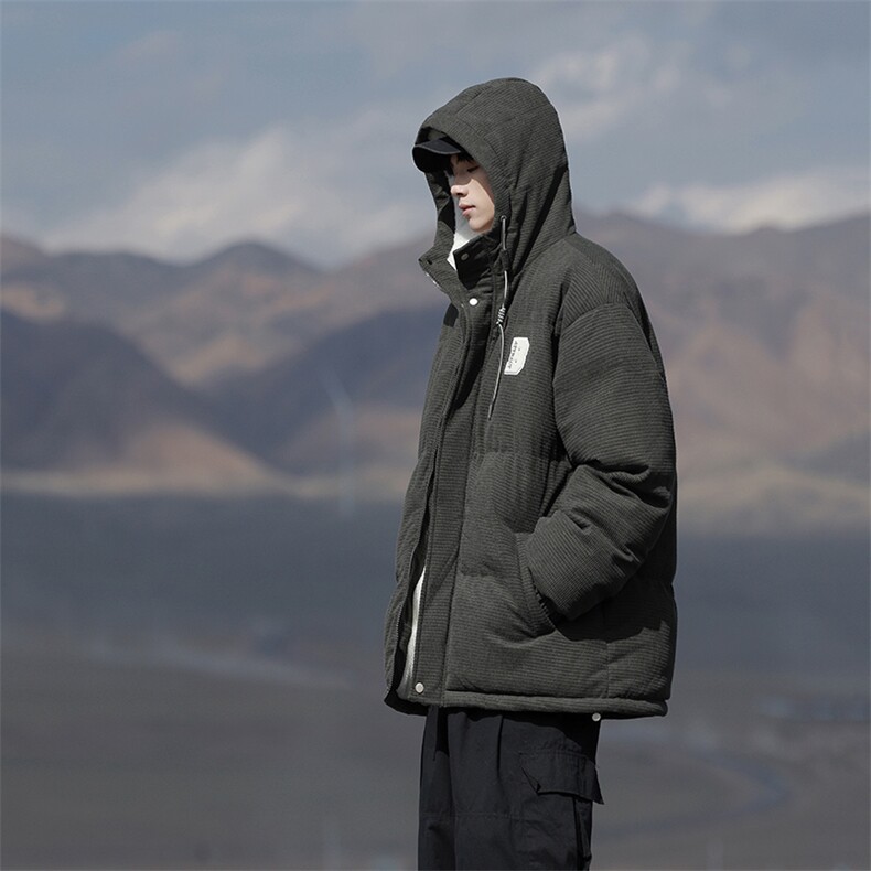 冬季青少年灯芯绒连帽棉衣潮牌羊羔毛加绒加厚棉服外套5305-P85,男装棉衣,电商B306