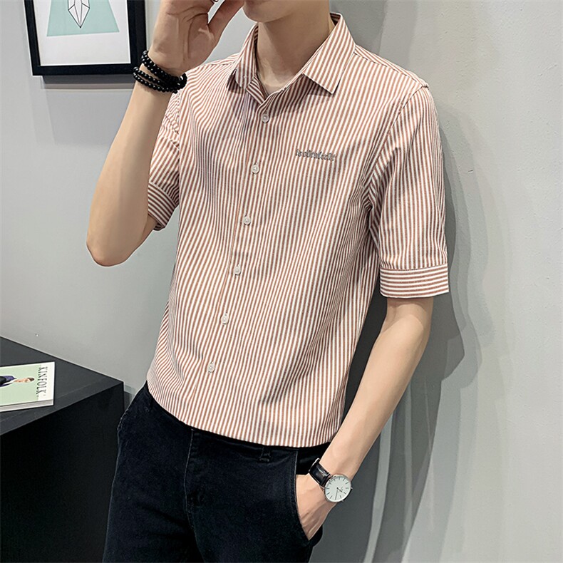 22夏季薄款衬衫男士短袖高级感休闲百搭条纹衬衣潮流CS186-P45,男装T恤,电商B413