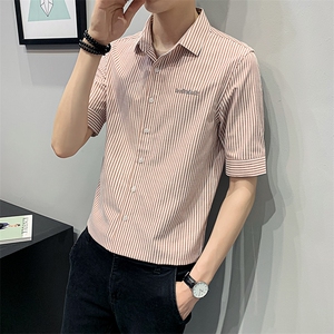 22 夏季薄款衬衫男士短袖高级感休闲百搭条纹衬衣潮流CS186-P45图片